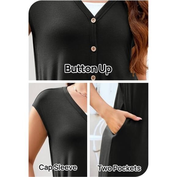 Women Cap Sleeve Jumpsuits Deep V Neck Button Onesie Wide Leg Pants Rompers - Picture 6 of 7